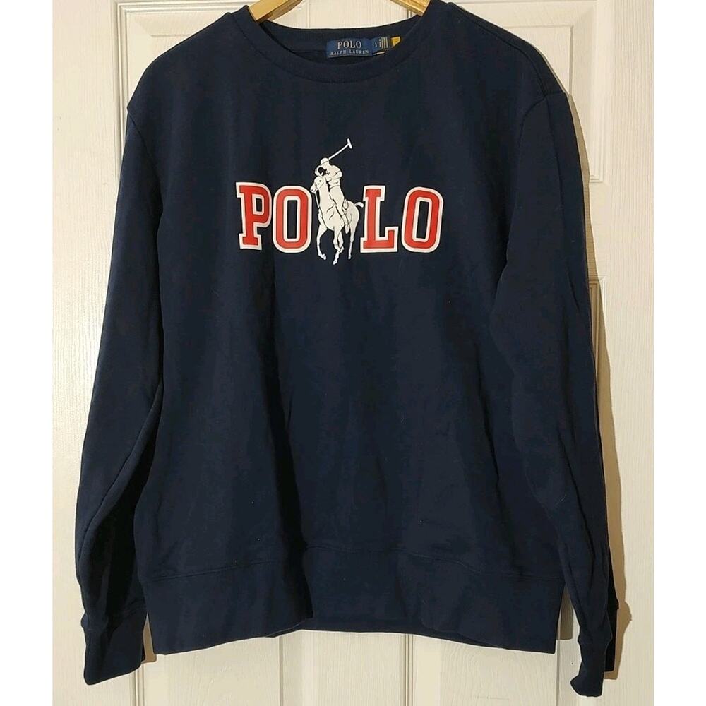 Men's Polo Ralph Lauren Sweatshirt Blue Big Pony Fleece Crewneck - Large NWT - Picture 2 of 4